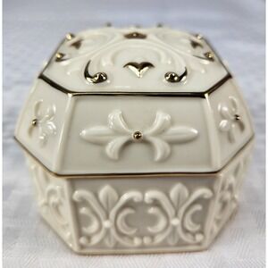 Prescious Lenox Trinket Musical Jewelry Box White Gold-Tone Trim Excellent!